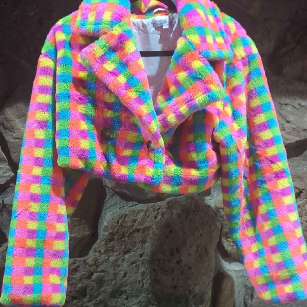 Hot & Delicious Neon Plaid Teddy Jacket